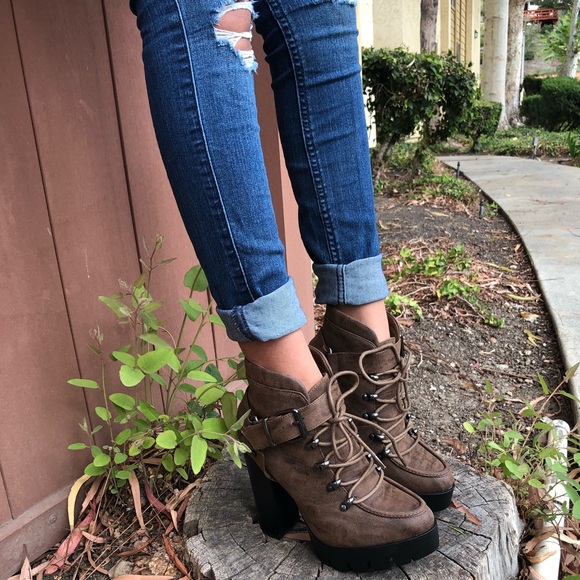 LAST1♥️ Brown High Heel Lace Up Platform Boots - Picture 7 of 8